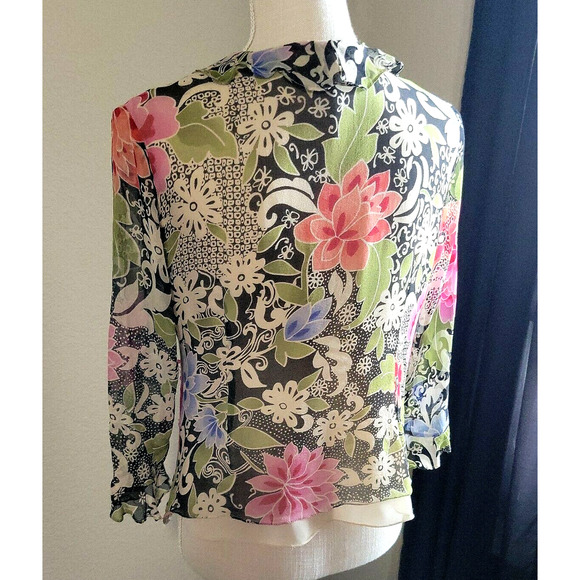 SILKLAND Floral Silk Shear Lined Top With Sequins and Beads Sz PL Petite - Picture 5 of 11